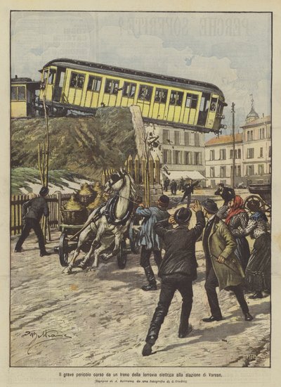 El grave peligro sufrido por un tren de la línea eléctrica en la estación de Varese de Achille Beltrame