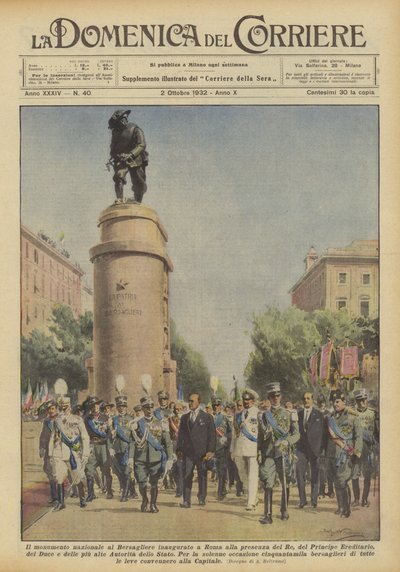 El monumento nacional al Bersagliere inaugurado en Roma en presencia del Rey de Achille Beltrame