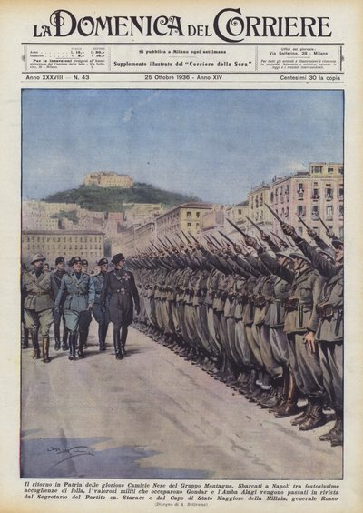 El regreso a la patria de las gloriosas Camisas Negras del Grupo Montaña de Achille Beltrame