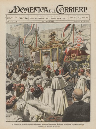 El saludo de las señoritas berlinesas a la nueva nuera del emperador Guillermo, la princesa Alexandra Holstein de Achille Beltrame