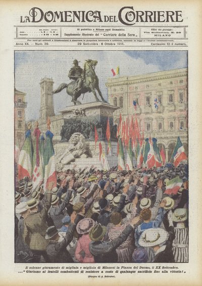 El solemne juramento de miles y miles de milaneses en la Plaza del Duomo, el 20 de septiembre de Achille Beltrame