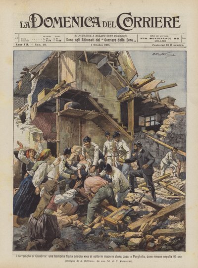 El terremoto de Calabria, una niña rescatada aún viva de debajo de los escombros de una casa de Achille Beltrame
