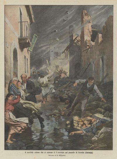 El terrible ciclón que se desató el 3 de este mes sobre el pueblo de Scordia (Catania) de Achille Beltrame