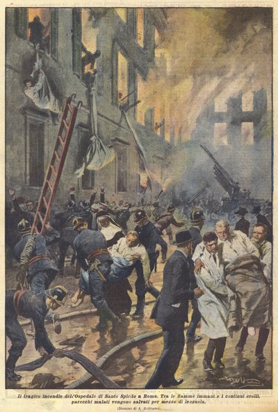 El trágico incendio del Hospital de Santo Spirito en Roma de Achille Beltrame