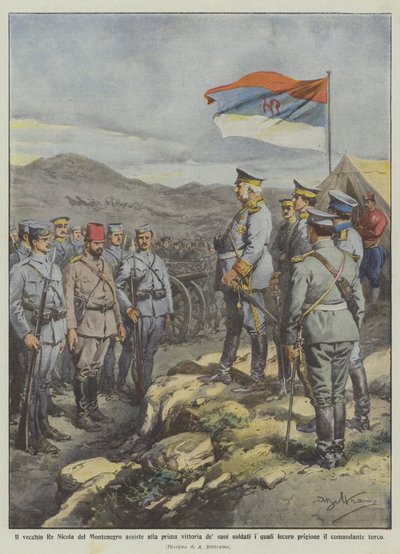 El viejo rey Nicolás de Montenegro asiste a la primera victoria de sus soldados quienes hicieron de Achille Beltrame