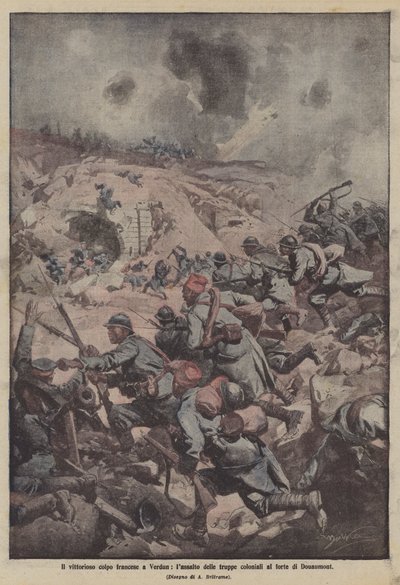 El victorioso golpe francés en Verdún, el asalto de las tropas coloniales al fuerte de Douaumont de Achille Beltrame