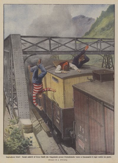 Imprudencias fatales, bohemios del Circo Sidoli que viajando cerca de Domodossola de Achille Beltrame