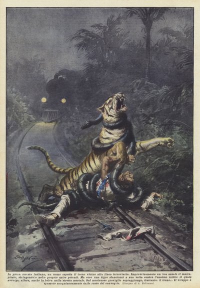 En plena selva india, un hombre espera el tren cerca de la línea ferroviaria de Achille Beltrame