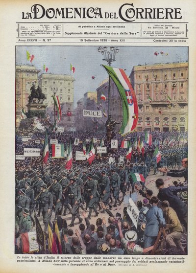 En todas las ciudades de Italia el regreso de las tropas de las maniobras ha dado lugar a demostraciones de Achille Beltrame
