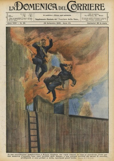En un ejercicio de bomberos en Reggio Calabria, dos bomberos quedaron en la cima del castillo de Achille Beltrame