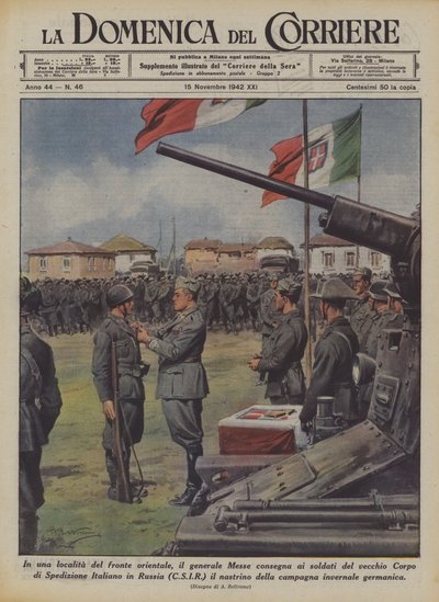 En un lugar del frente oriental, el general Messe entrega a los soldados del viejo Cuerpo... de Achille Beltrame