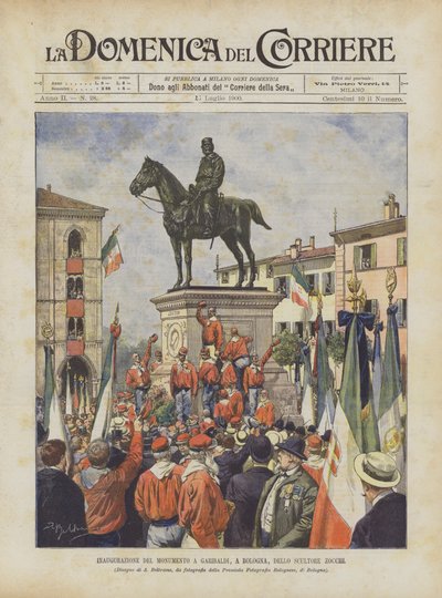 Inauguración del monumento a Garibaldi, en Bolonia, del escultor Zocchi de Achille Beltrame
