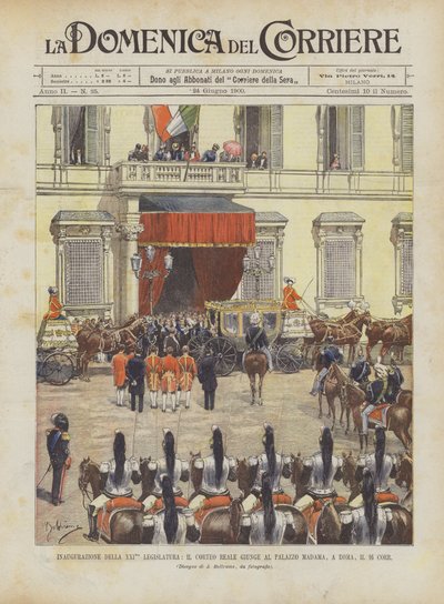 Inauguración de la XXI legislatura, el cortejo real llega al Palacio Madama, en Roma, el 16 de Achille Beltrame