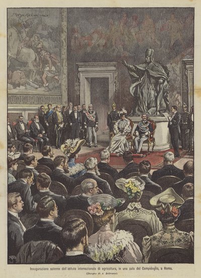 Inauguración solemne del instituto internacional de agricultura, en una sala del Capitolio, en Roma de Achille Beltrame