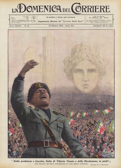 Italia proletaria y fascista, Italia de Vittorio Veneto y de la Revolución, ¡en pie! de Achille Beltrame