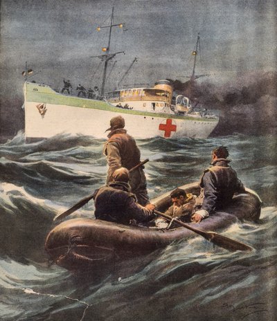 Buque hospital italiano rescatando a cuatro aviadores alemanes derribados, 23 de febrero de Achille Beltrame