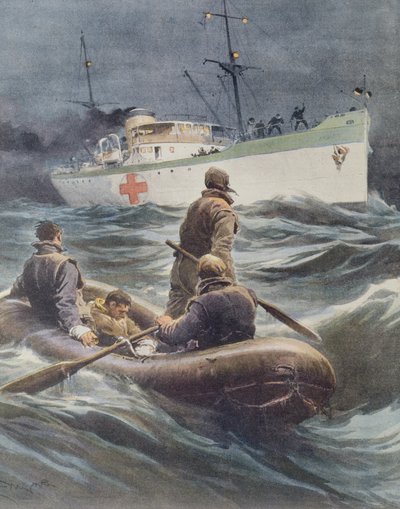 Buque hospital italiano embarcando heridos de Achille Beltrame