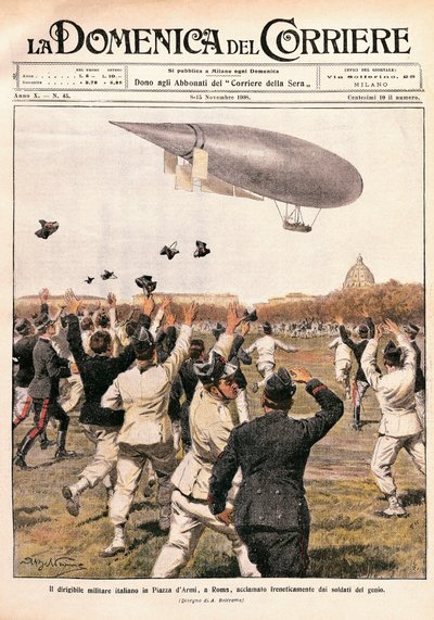 Italia, Milán, Vuelo del dirigible pilotado por Crocco y Ricaldoni en Roma, el 31 de octubre de Achille Beltrame