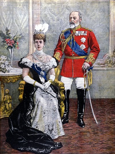El rey Eduardo VII de Inglaterra (1841-1910) con la reina Alexandra en 1902 ilustración de Achilles Beltrame de Achille Beltrame
