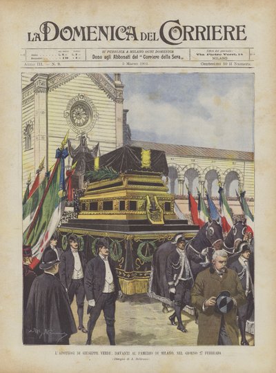 La apoteosis de Giuseppe Verdi, frente al Famedio de Milán, el 27 de febrero de Achille Beltrame