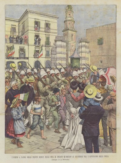 La Llegada a Nápoles de las Tropas Regresadas de China, Los Soldados se Dirigen al Cuartel entre el Entusiasmo de la Multitud de Achille Beltrame