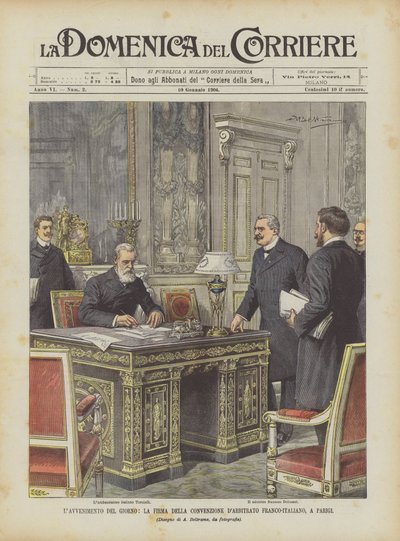 La firma de la convención de arbitraje franco-italiano en París de Achille Beltrame
