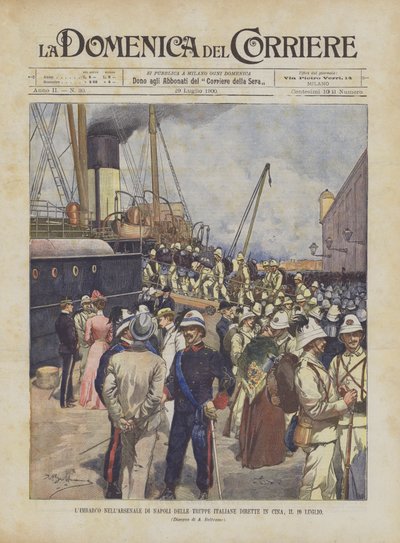 El embarque en el arsenal de Nápoles de las tropas italianas dirigidas a China, el 10 de julio de Achille Beltrame