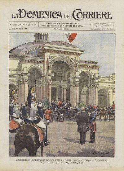 La inauguración de la Exposición Nacional de Higiene en Nápoles, la llegada de los soberanos al auditorio de Achille Beltrame