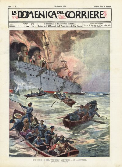 El incendio del vapor Vittoria en Alicante de Achille Beltrame