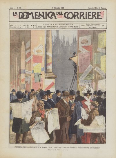 La entrada de la Galería V.E. en Milán, en la víspera de las elecciones generales administrativas (10 de diciembre) de Achille Beltrame