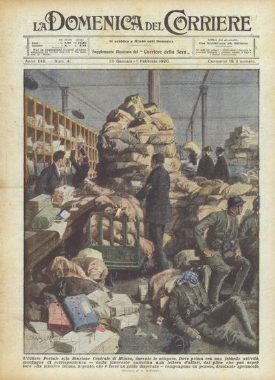 La Oficina Postal en la Estación Central de Milán, durante la huelga de Achille Beltrame