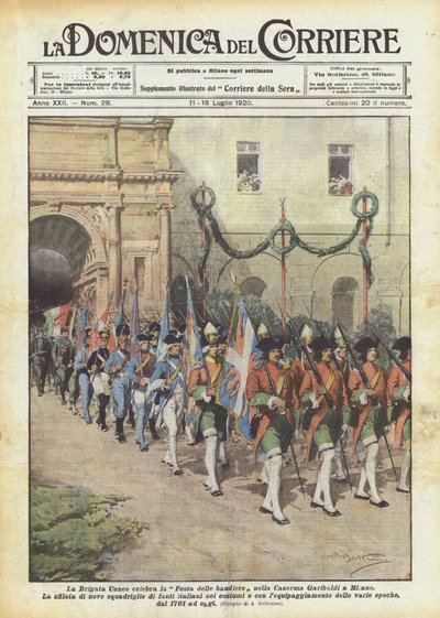 La Brigada Cuneo celebra la Fiesta de las banderas en el Cuartel Garibaldi en Milán de Achille Beltrame