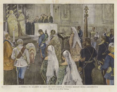 La ceremonia del juramento de fidelidad del nuevo zarevich, el gran duque heredero Mijaíl Aleksándrovich de Achille Beltrame
