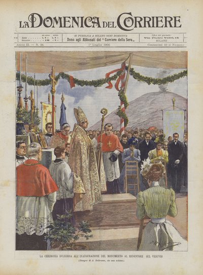 La ceremonia religiosa en la inauguración del monumento al Redentor en el Vesubio de Achille Beltrame