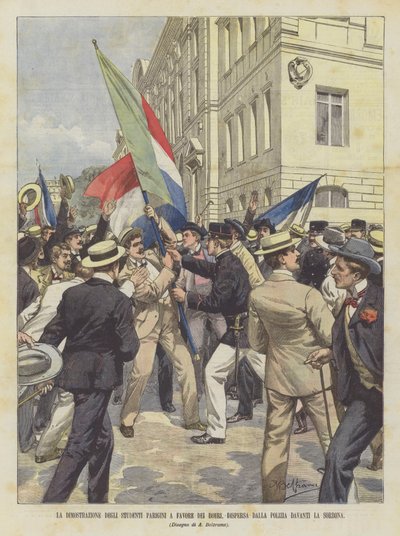 La manifestación de los estudiantes parisinos a favor de los bóeres, dispersada por la policía frente a la Sorbona de Achille Beltrame