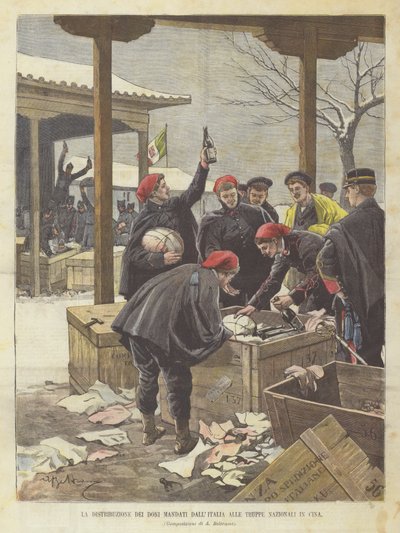 La distribución de los regalos enviados desde Italia a las tropas nacionales en China de Achille Beltrame