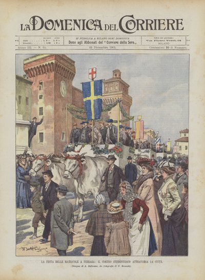 La Fiesta de los Novatos en Ferrara, El Desfile Estudiantil Recorre la Ciudad de Achille Beltrame