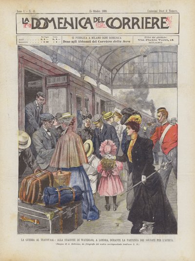 La guerra en Transvaal, en la estación de Waterloo, en Londres, durante la partida de los soldados hacia África de Achille Beltrame