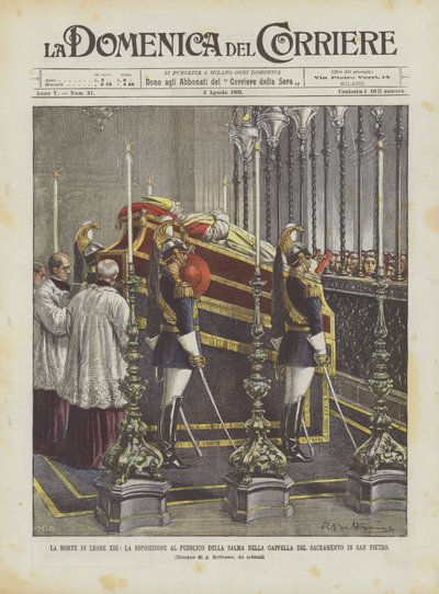 La muerte de León XIII, la exposición al público del cuerpo en la Capilla del Sacramento en San Pedro de Achille Beltrame