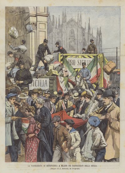 El paseo benéfico en Milán para los damnificados de Sicilia de Achille Beltrame