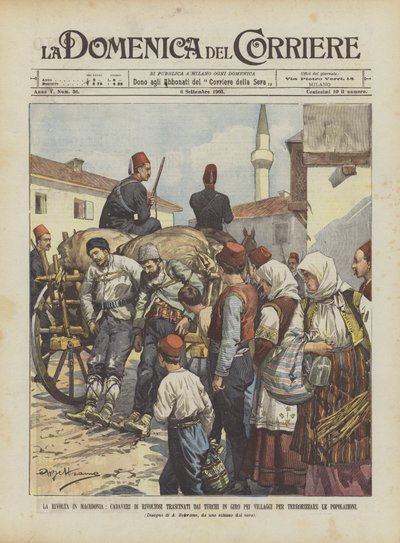 La revuelta en Macedonia, cadáveres de rebeldes arrastrados por los turcos por los pueblos de Achille Beltrame