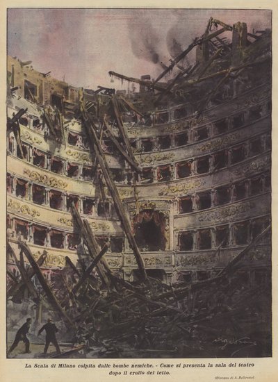 La Scala de Milán golpeada por las bombas enemigas de Achille Beltrame