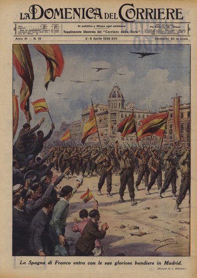 La España de Franco entra con sus gloriosas banderas en Madrid de Achille Beltrame