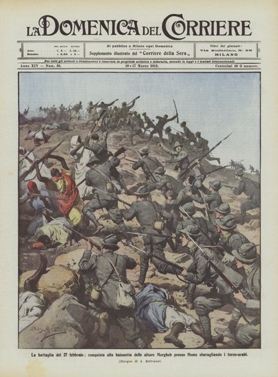La batalla del 27 de febrero, conquista a la bayoneta de las alturas Mergheb cerca de Homs derrotando a los turco-árabes de Achille Beltrame