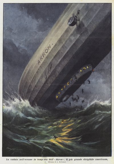 La caída en el océano en tormenta del Akron, el dirigible americano más grande de Achille Beltrame