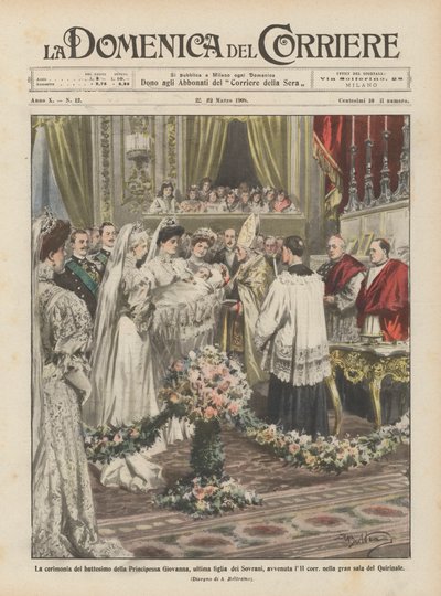 La ceremonia del bautizo de la Princesa Giovanna, última hija de los Soberanos, ocurrida el 11 de Achille Beltrame