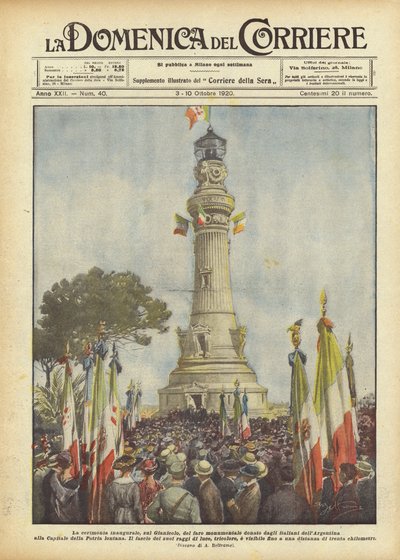La ceremonia inaugural, en el Gianicolo, del faro monumental donado por los italianos de Argentina de Achille Beltrame