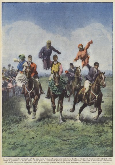 La carrera de caballos con muñecos tiene cierta popularidad en los campos alrededor de Berlín de Achille Beltrame