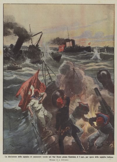 La destrucción de la escuadra de cañoneras turcas en el Mar Rojo cerca de Kunfidah, el 7 corr de Achille Beltrame