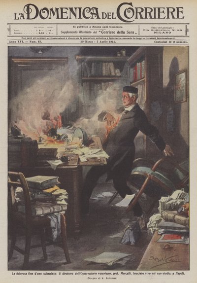 El doloroso fin de un científico, el director del Observatorio Vesuviano, prof. Mercalli de Achille Beltrame